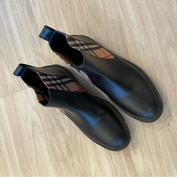 🤎🖤Burberry🤎🖤Allostock Leather Vintage Check Chelsea Booties - Picture 2 of 12